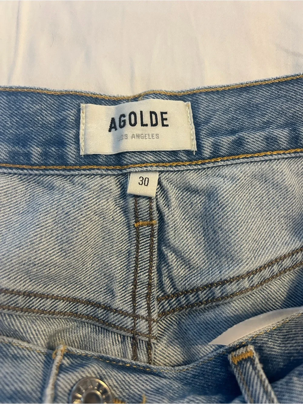 Agolde Light Blue Distressed Denim Cutoff Shorts